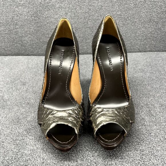BCBG Maxazria Heels womens 5.5B Snake‎ Skin Metalic Peep Toe Pumps 4" - Picture 5 of 14